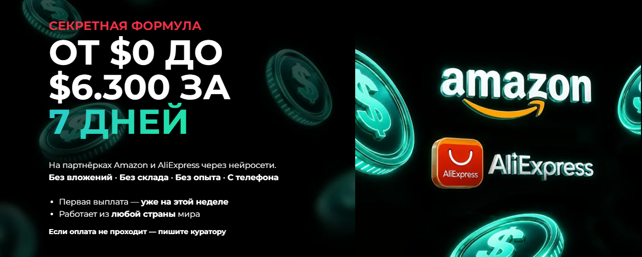 Богдан Клименко - От $0 до $6.300 за 7 дней. На партнёрках Amazon и AliExpress через Нейросети (2026